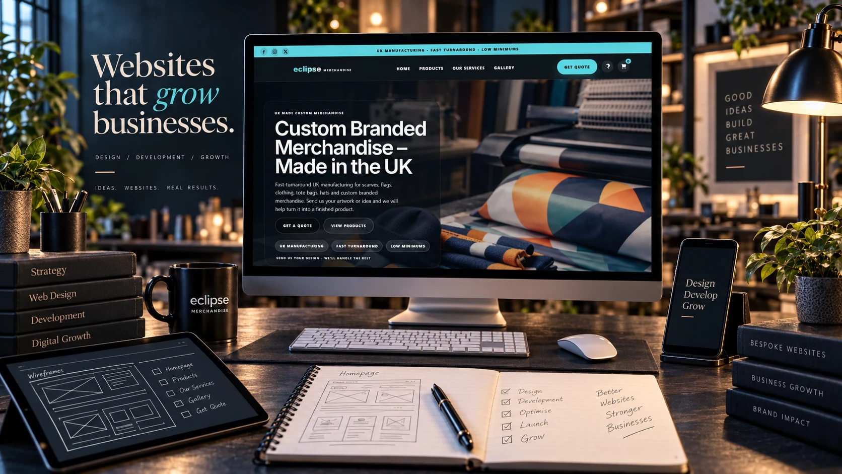 The real Eclipse Merchandise website shown in a Morris Standard design and development workspace