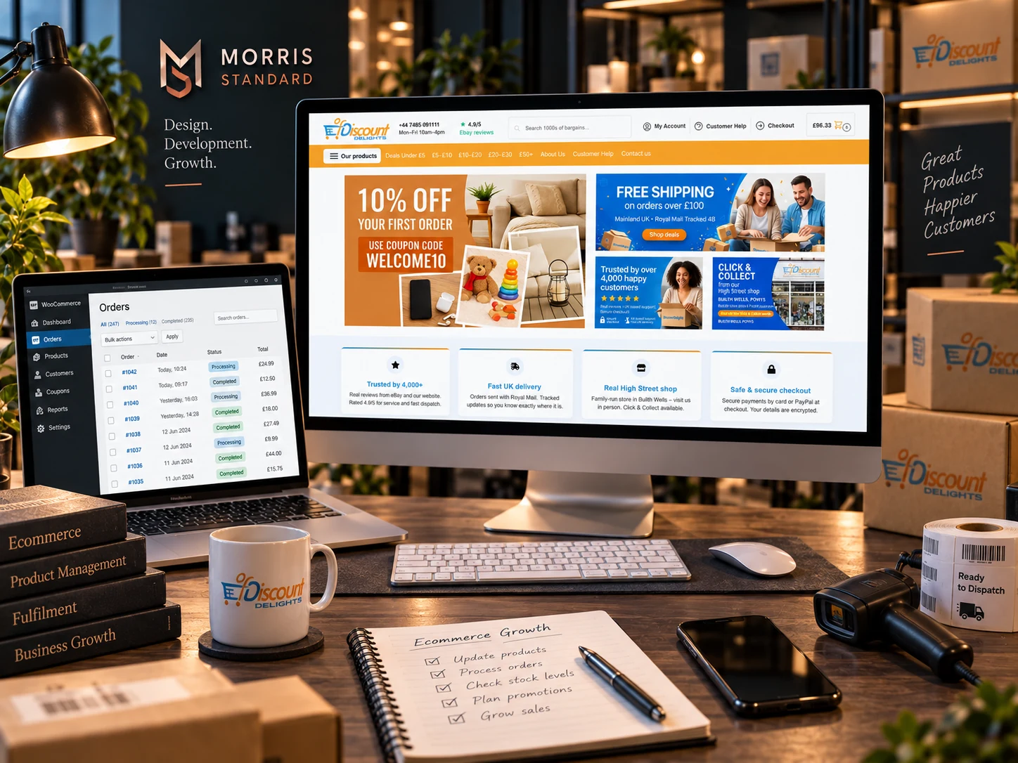The real Discount Delights website shown with ecommerce operations, fulfilment and order management