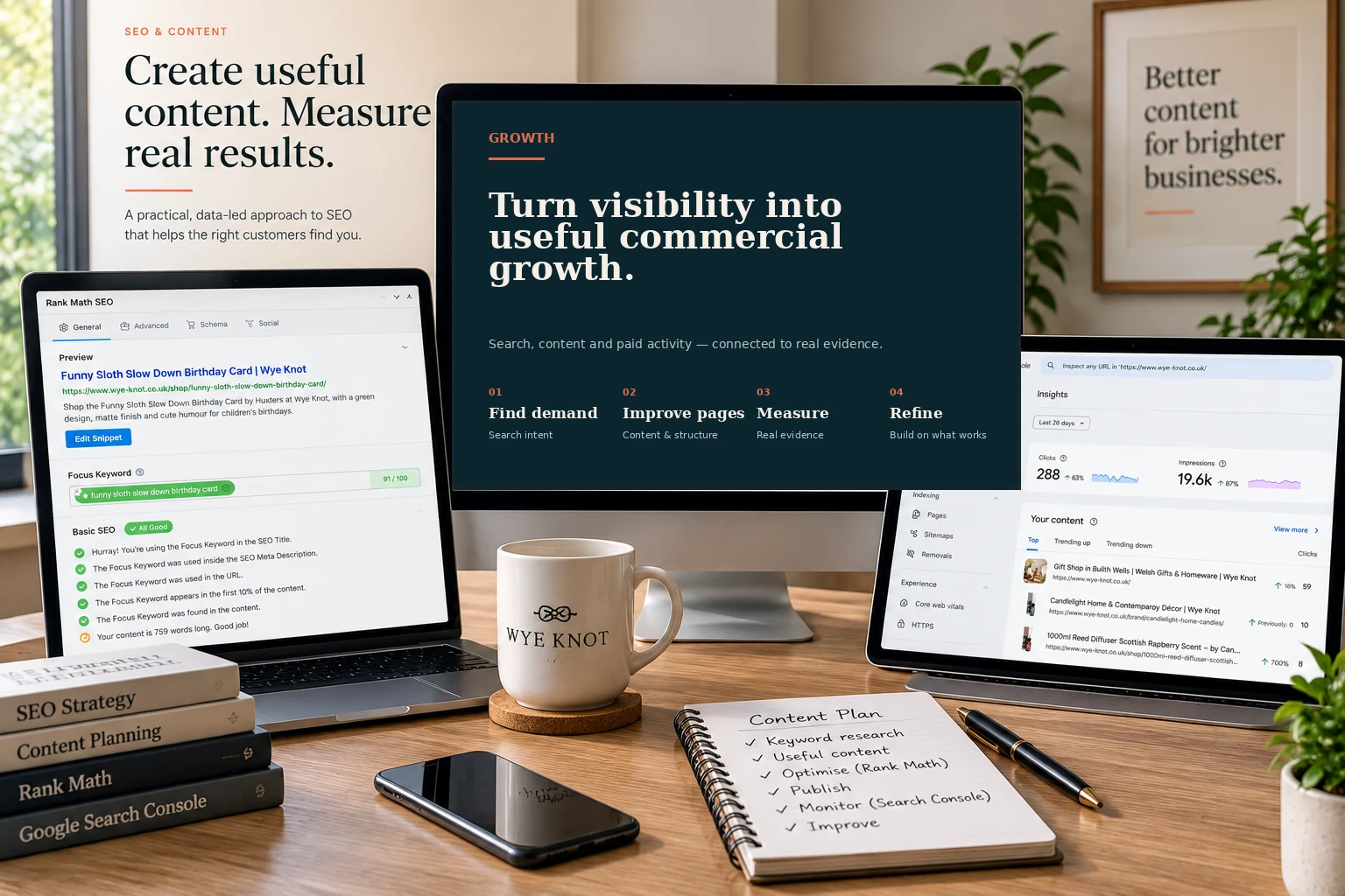 SEO and content growth workspace using real Rank Math and Google Search Console evidence