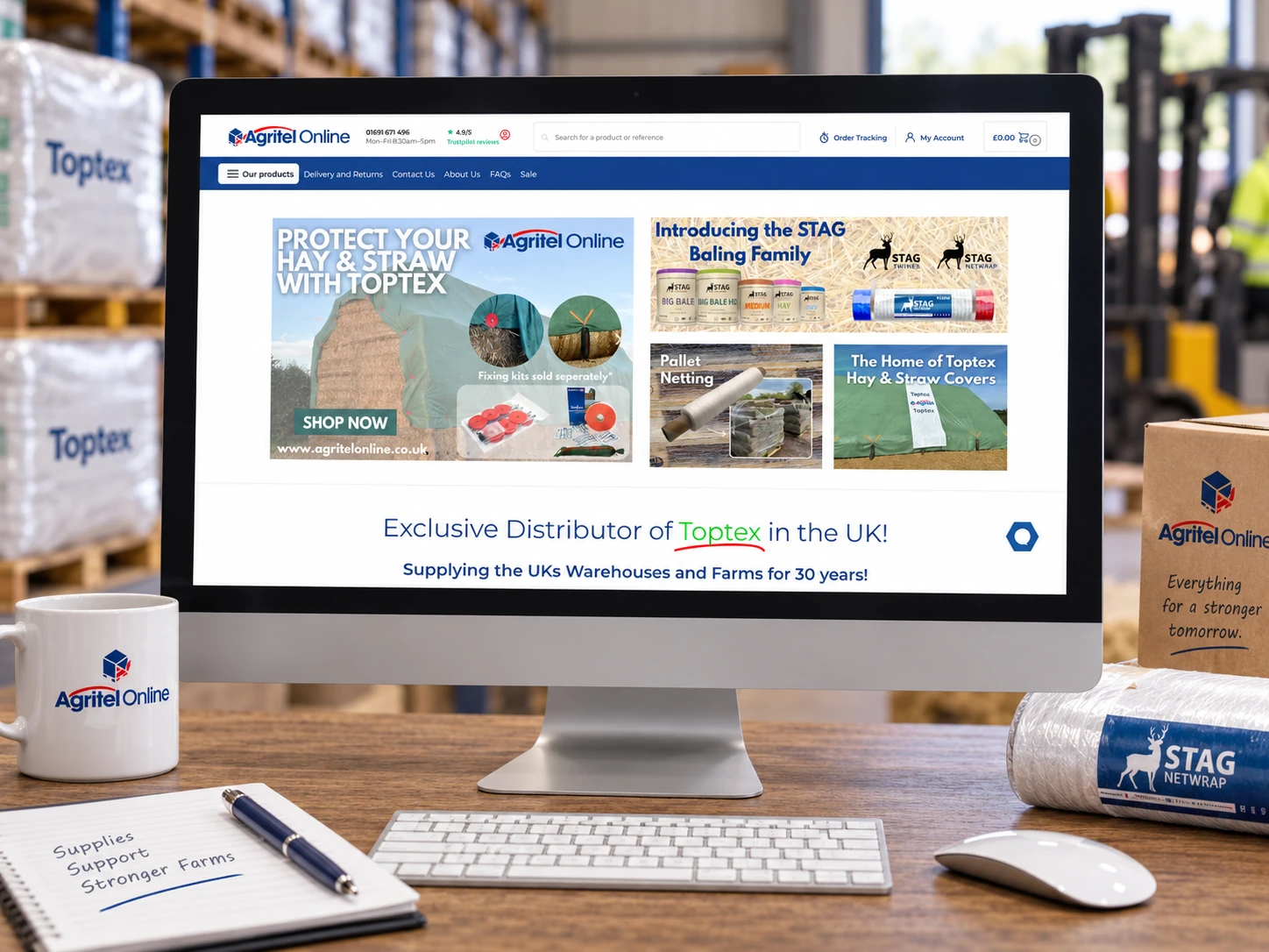 Agritel Online real ecommerce website shown in an agricultural commercial setting